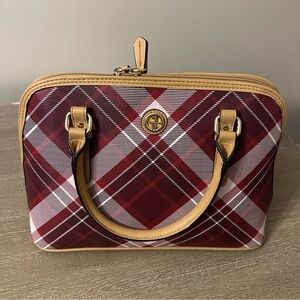Giani Bernini Burgundy and Beige Plaid Satchel
